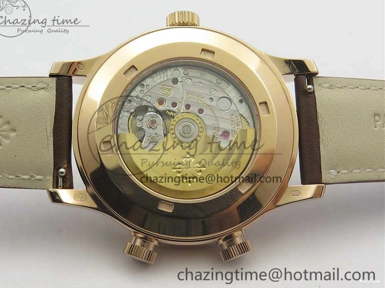 MIROTIME 1219 Calatrava 5524R Pilot Travel Time RG GRF Brown Dial on Brown Leather Strap MIYOTA TopPick 7155